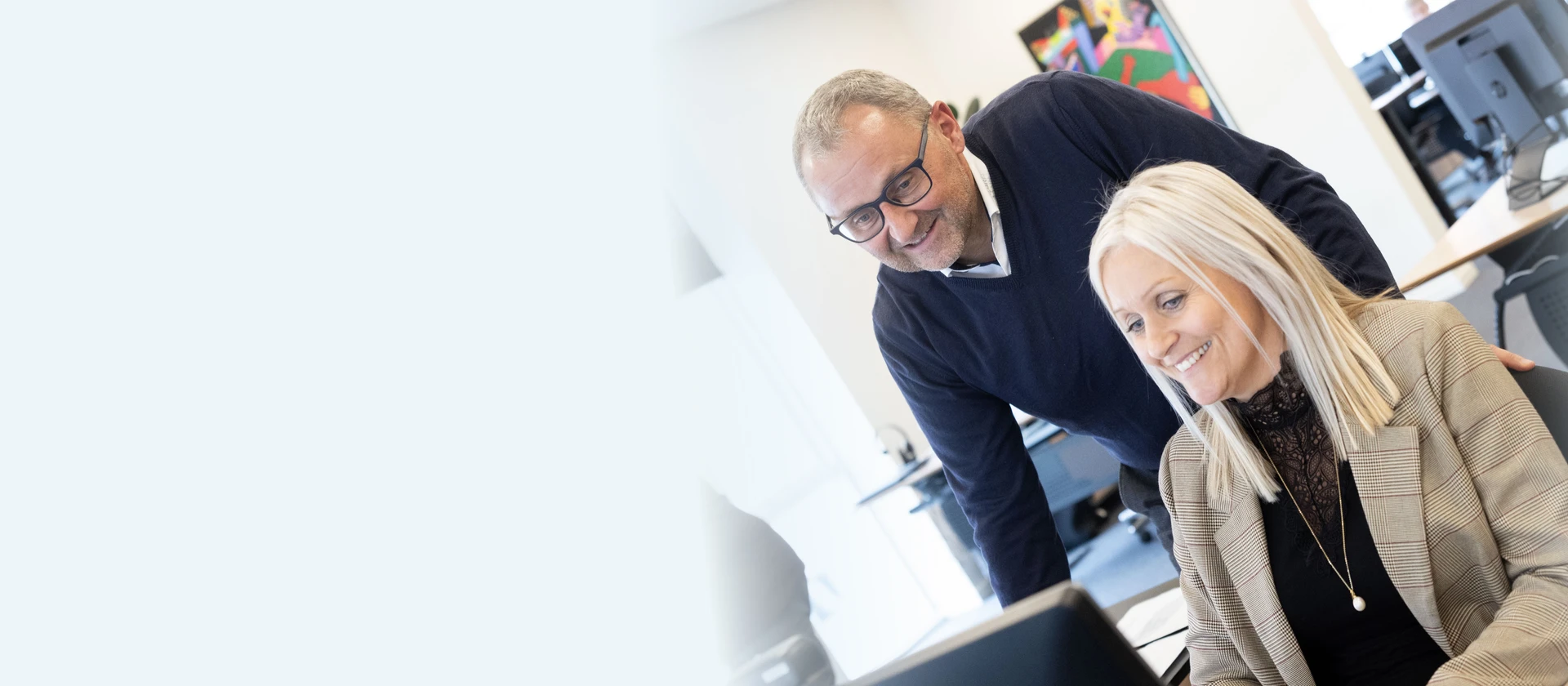 Kollegaer tjekker PC skærm