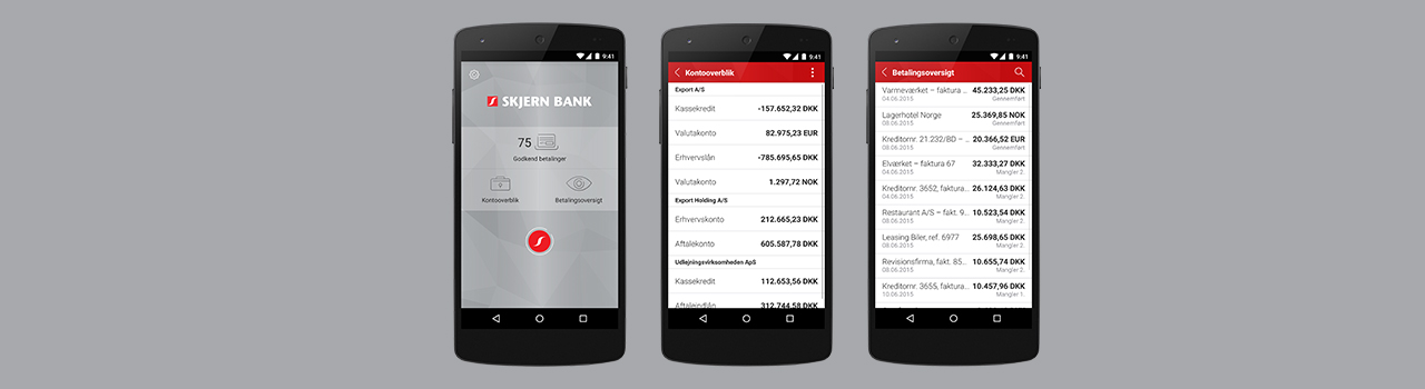Skærmbilleder fra Mobilbank Erhverv