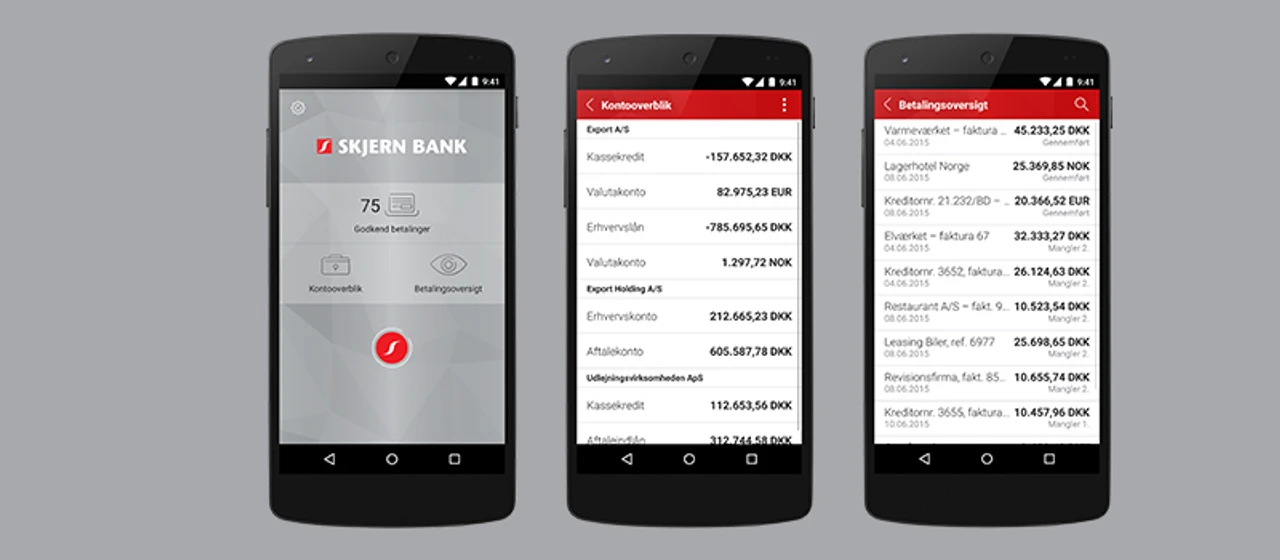 Skærmbilleder fra Mobilbank Erhverv